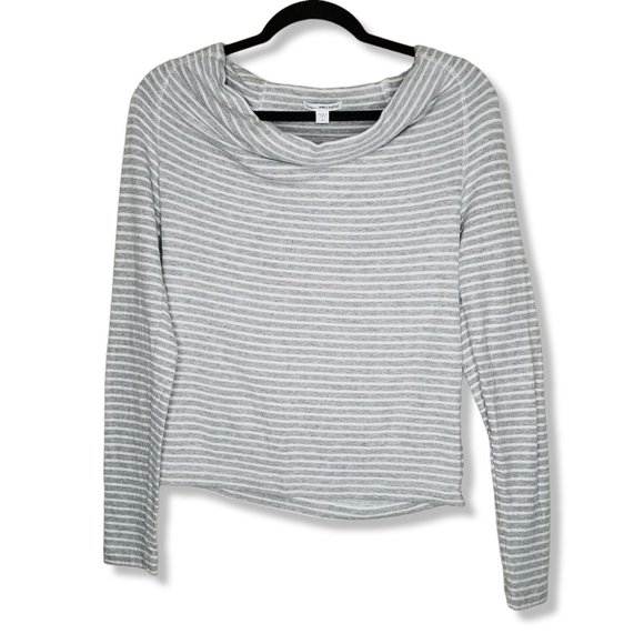 Standard James Perse Size 1 Small Grey White Striped Cowl Neck Sweater Top - Picture 2 of 7